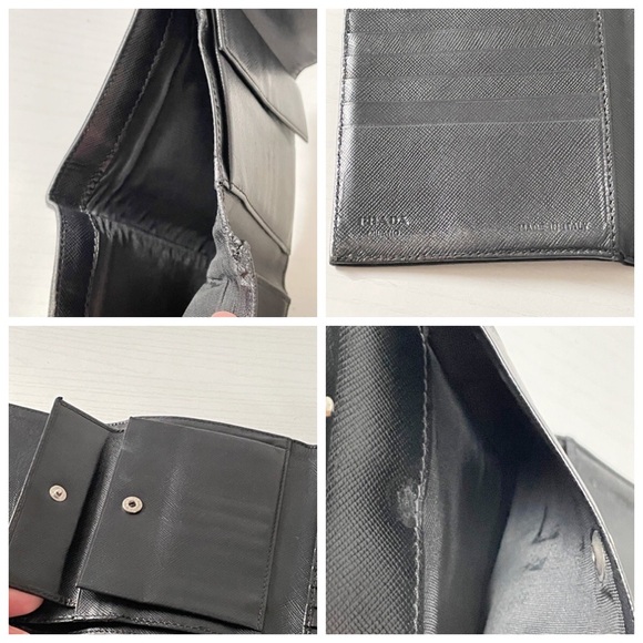 Prada black Tessuto nylon triangle logo medium trifold snap wallet vintage - Picture 7 of 12